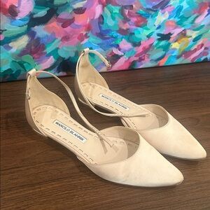Manolo Blahnik Blush Nude Ankle Strap Flats